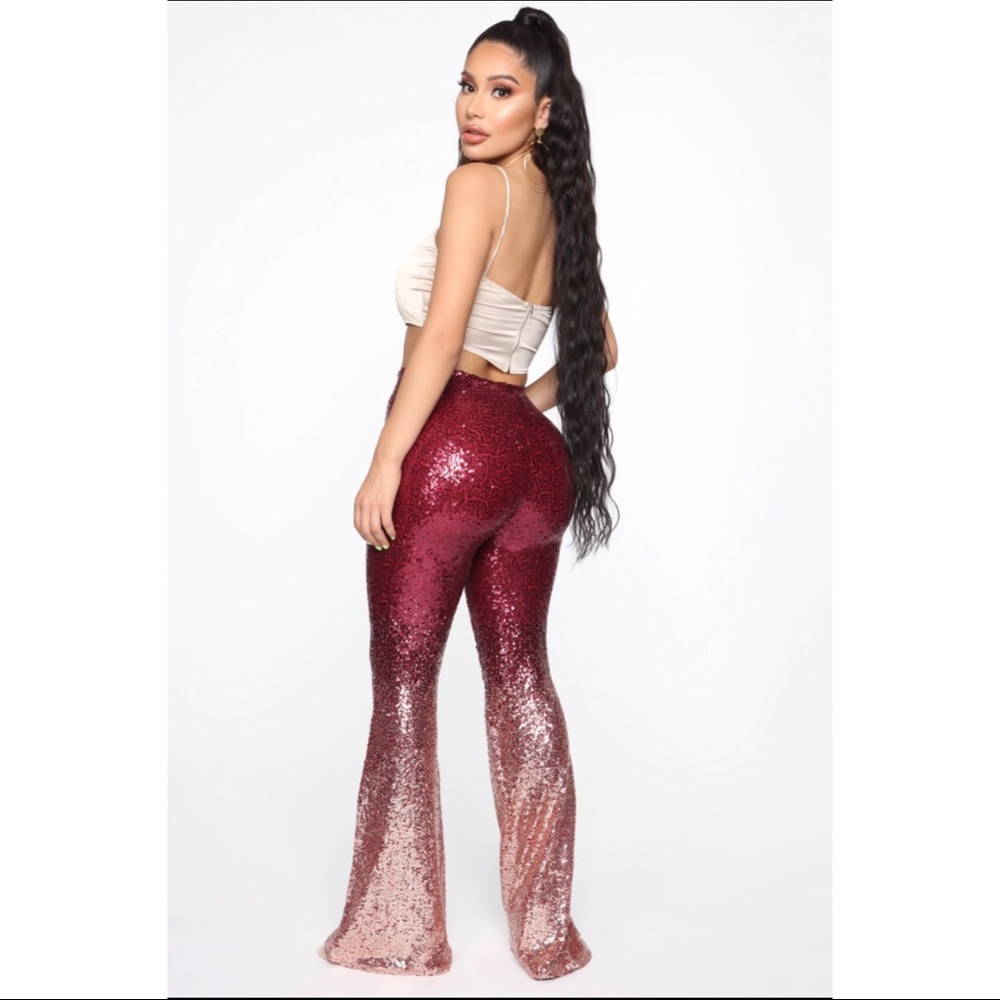 Sequin Flare Pants in Red and Pink